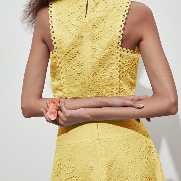 Yellow Boho Women's Floral Hollow Out Full Embroidery  Crop Top - Picture 4 of 10